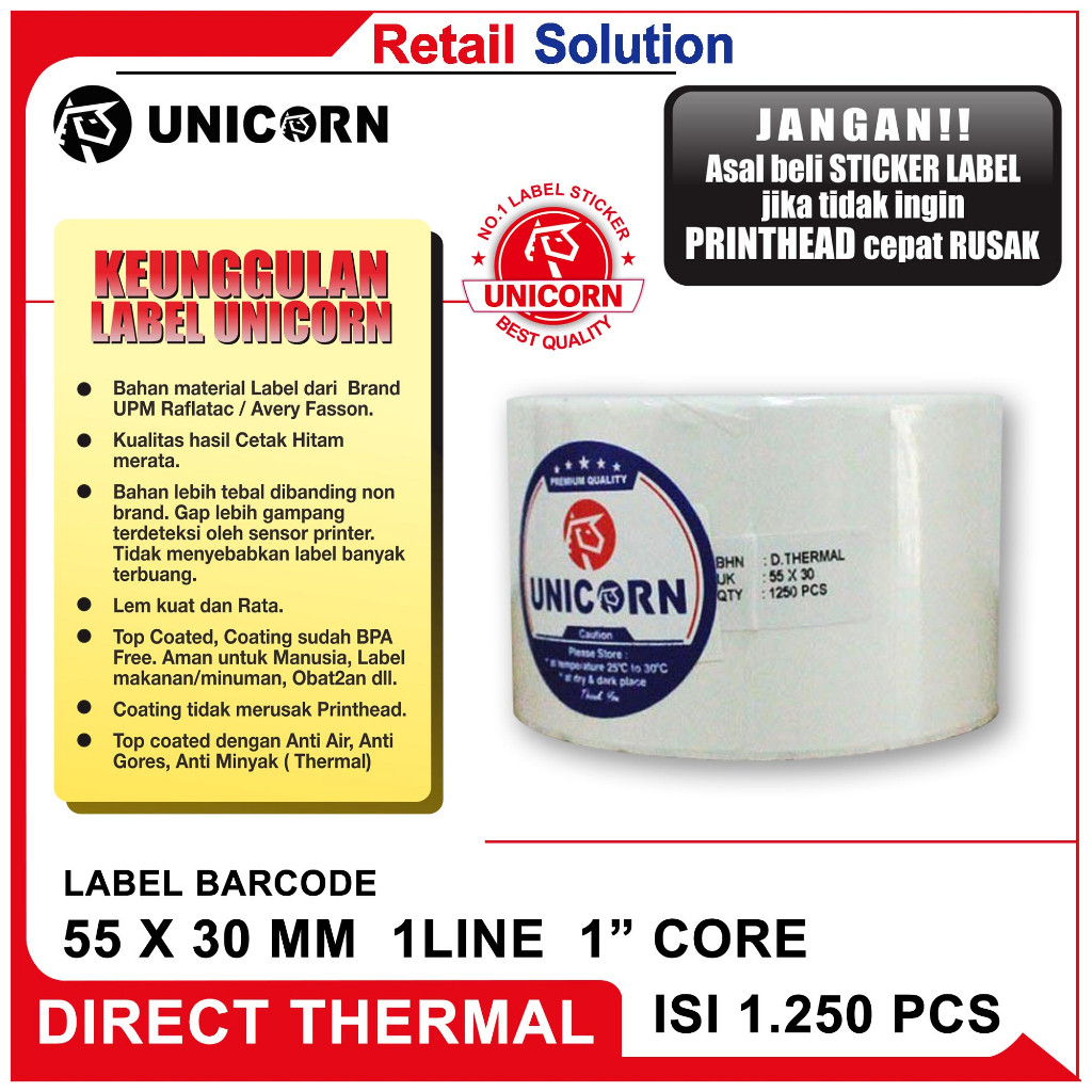 

Stiker Label Barcode Thermal 55x30 mm / 55 x 30 mm / 55x30mm isi 1250