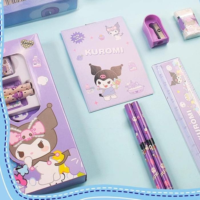 

Kotak Pensil Anak Set 7 in 1 Stationery Hadiah Anak Sanrio Alat Tulis Set Kuromi My Melody
