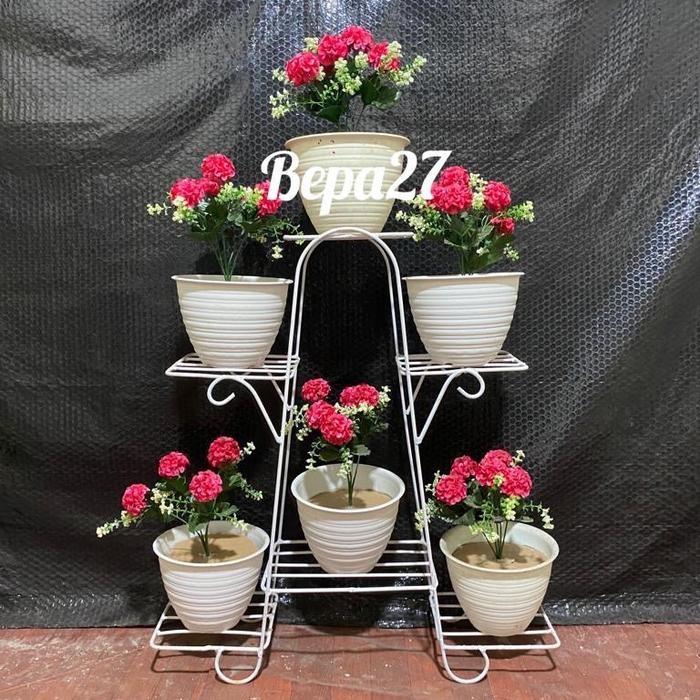 Rak Bunga Besi / Standing Pot Rak Susun 6 Putih
