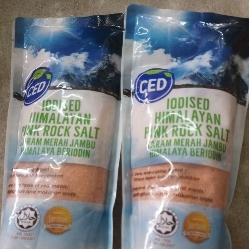

500gram natural himalayan pink rock salt/ garam himalaya pink ced iodised. garam merah jambu