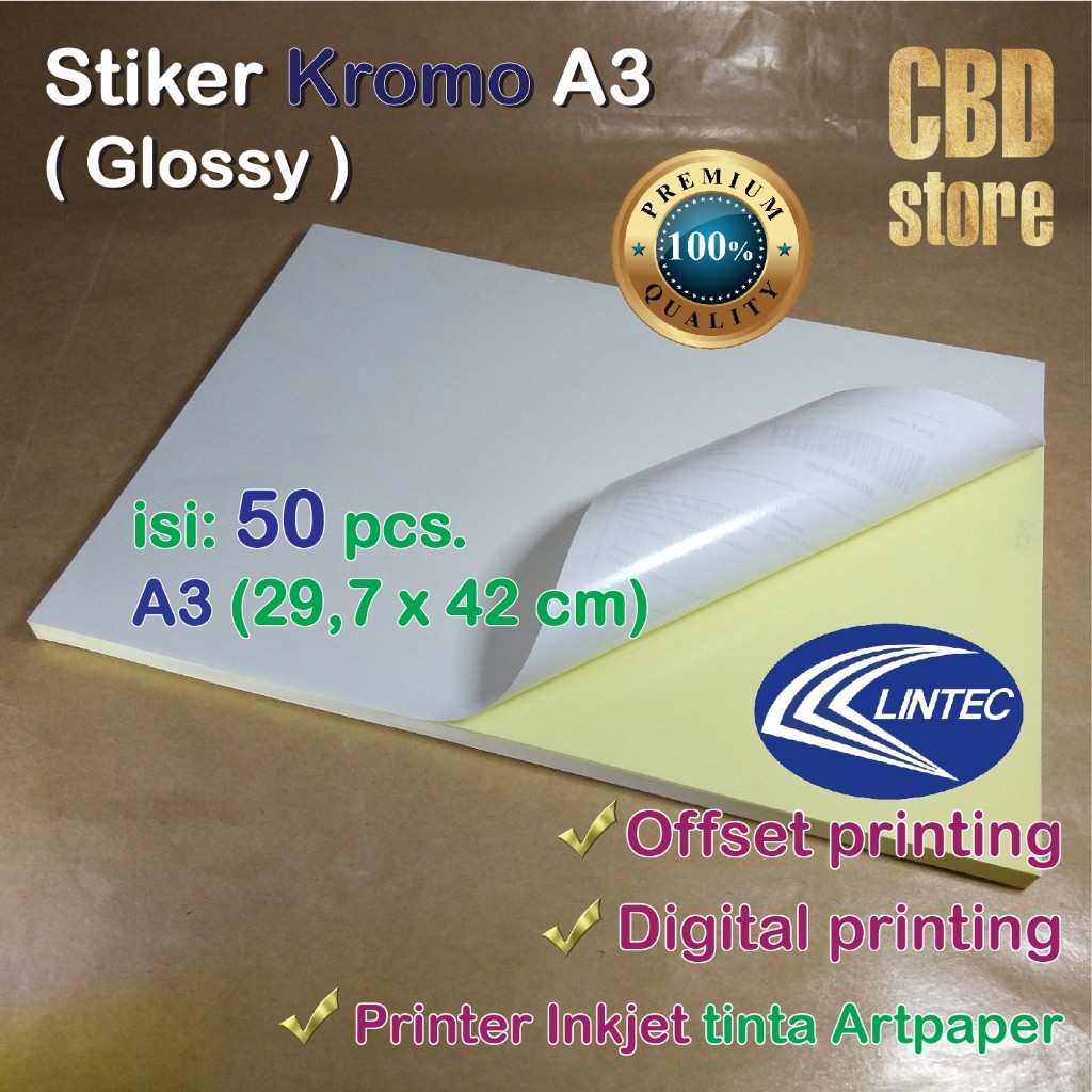 

Stiker CHROMO A3 29,7 x 42cm 50 lembar Sticker KROMO Glossy merek Lintec Stiker Label Kemasan Produk