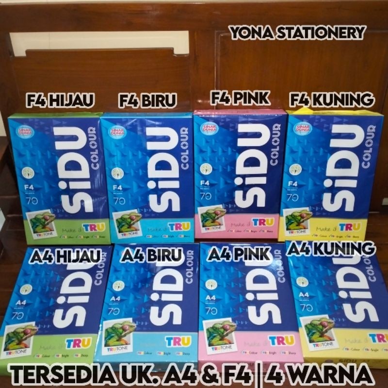 

Kertas HVS Warna SIDU A4 & F4 70 Gram Pink Kuning Biru Hijau