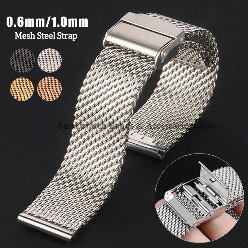 Milanese Mesh Steel Strap 0.6Mm 1.0Mm Stainless Steel Metal Wat  Band Men Women Universal Heavy