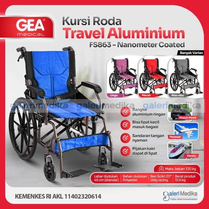 Kursi Roda GEA FS 863M Aluminium Wheelchair GEA Kursi Roda Semi Travel Traveling Minimalis Portable 