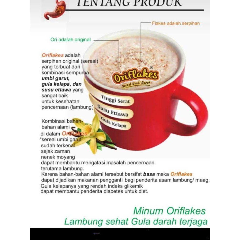 

JTTOP" ORIFLAKES GASTRO SEREAL UMBI GARUT PEREDA MAAG ASAM LAMBUNG GERD 350 GR VANILA