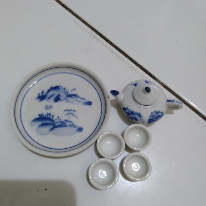 New ` Miniatur Keramik Teko Gelas Teh Miniature Tea Set
