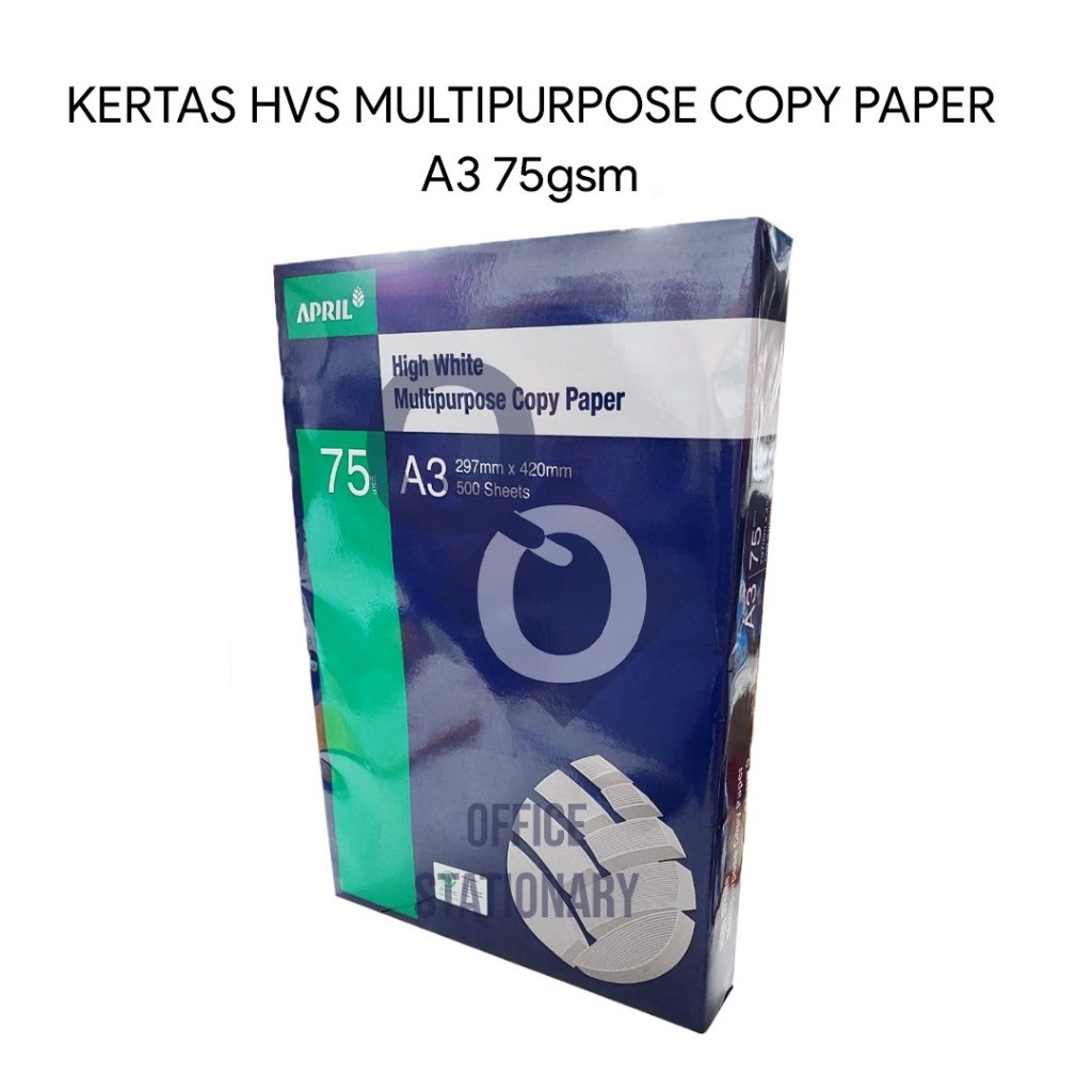 

Kertas HVS April A3 75 gram 75gr HVS MultiPurpose Copy Paper 1 Rim