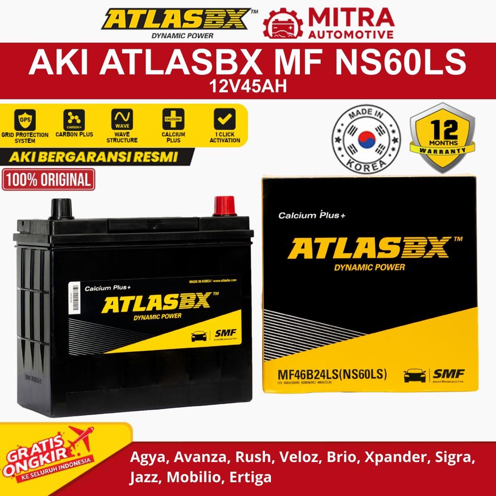 Aki Mobil Kering AtlasBX NS60LS Avanza Innova Rush Xenia Vios Bergaransi 12V45AH