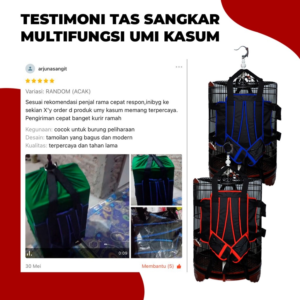 Tas Sangkar Burung Umi Kasum Multifungsi Kandang Kotak dan Bulat Tas Gendong Burung Murai Kacer