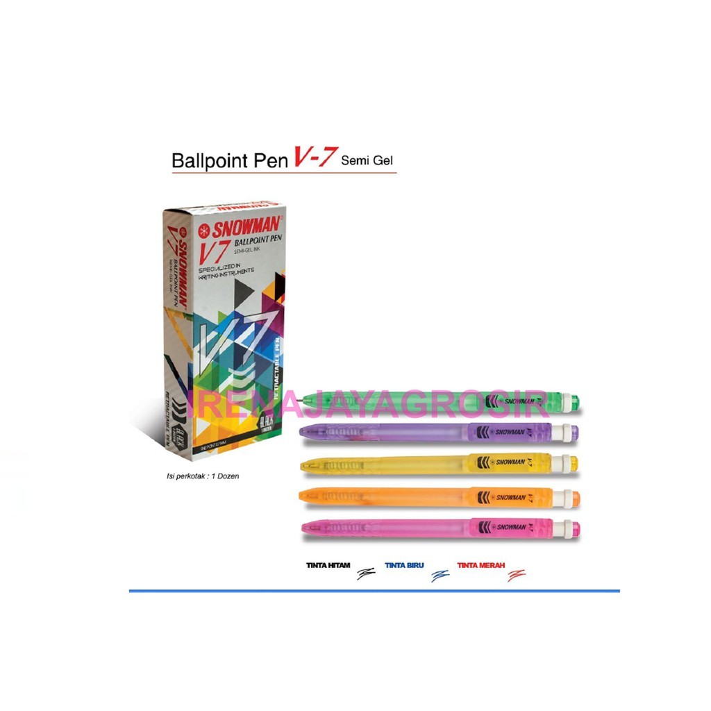 

SNOWMAN PULPEN BOLPEN V7 V 7 12 PCS HITAM BIRU