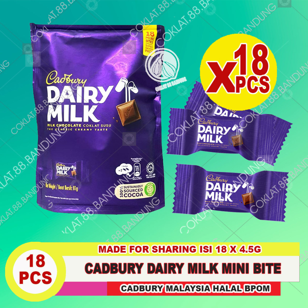 

CADBURY SHAREBAG 81GR ISI 18 PCS MALAYSIA, CADBURY DAIRY MILK SHAREBAG 81 GRAM