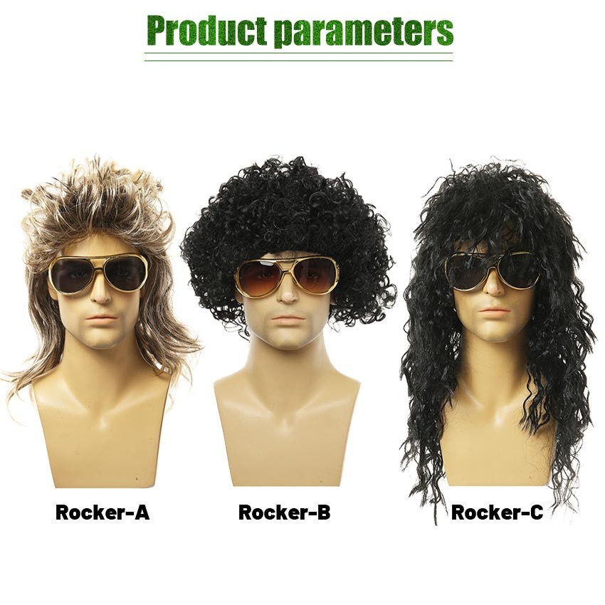 Wig Rocker Punk Wig Kribo Wig Brokoli Rambut Palsu Keriting Panjang Pria Wanita Pesta Cosplay