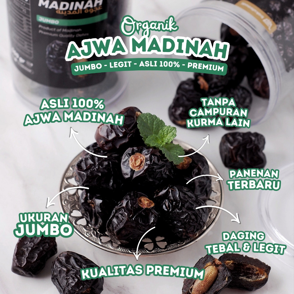 

Kurma Ajwa Madinah Jumbo Premium VIP Original 100% / Kurma Nabi Saudi Ajwah Azwa Azwah Aliya Aliyah
