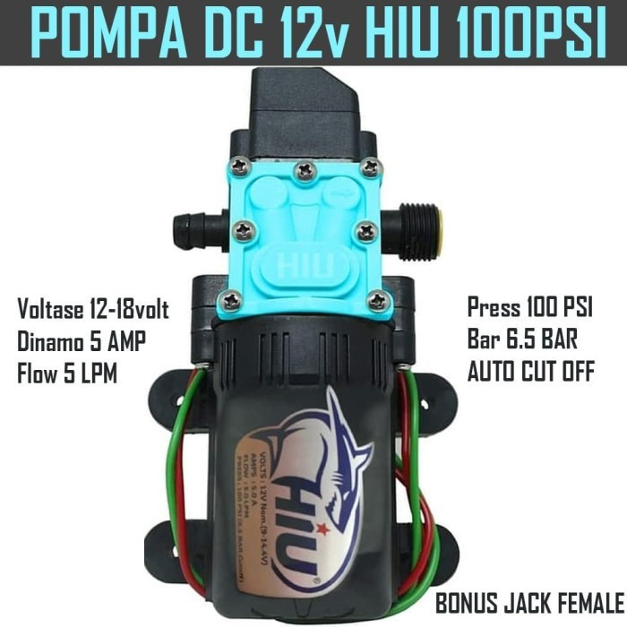 Pompa DC 12 Volt Bertekanan Tinggi 5LPM 100PSI Max 60W - HIU - DOBEL DRAT