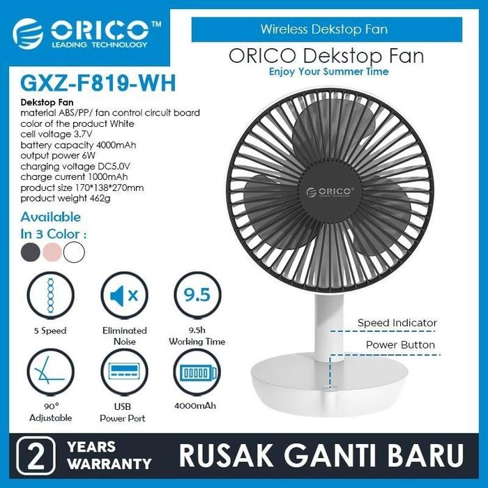 Terlaris Orico Gxz-F819 Usb Desktop Fan 1000Mah