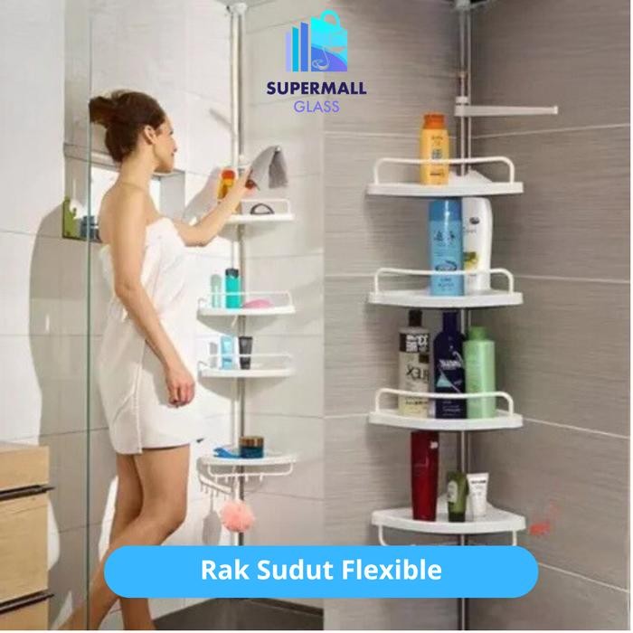 [SG] Rak Tiang Flexible Kamar Mandi Rak Gantung Sudut Organizer Tempat Sabun Shampoo Odol