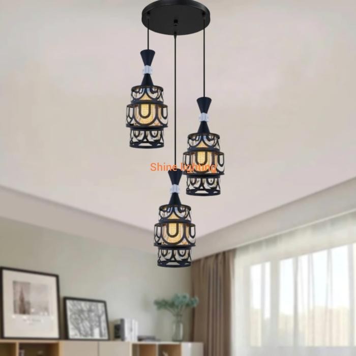 Lampu gantung minimalis 3 lampu ruang tamu-ruang makan tipe 160470/3 hitam
