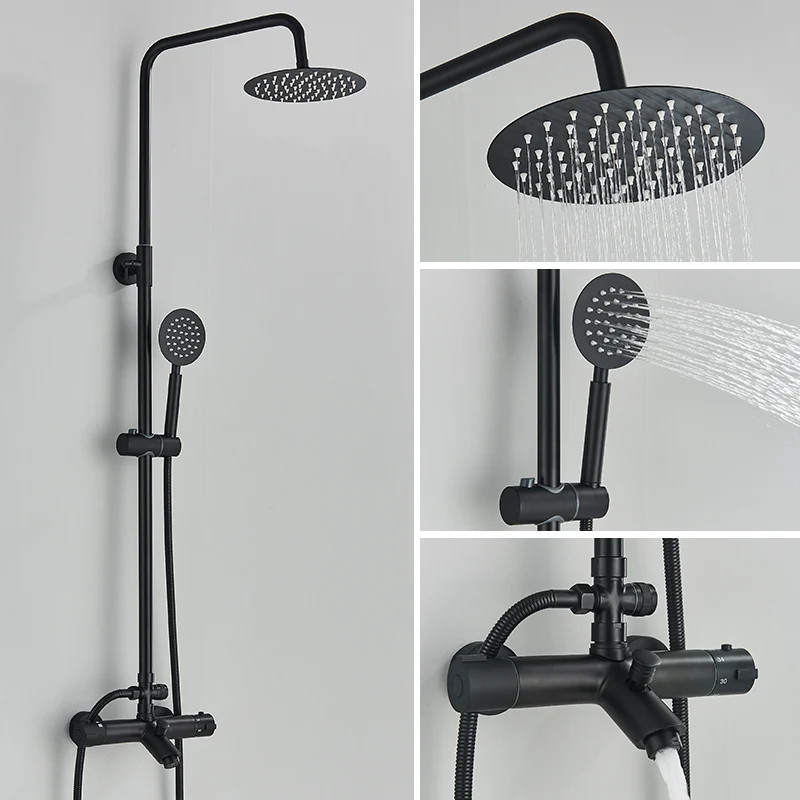 Bathroom Faucet Chrome Rain Shower Head Thermostatic Bath Faucet Wall Mounted Bathtub Shower Mixer T