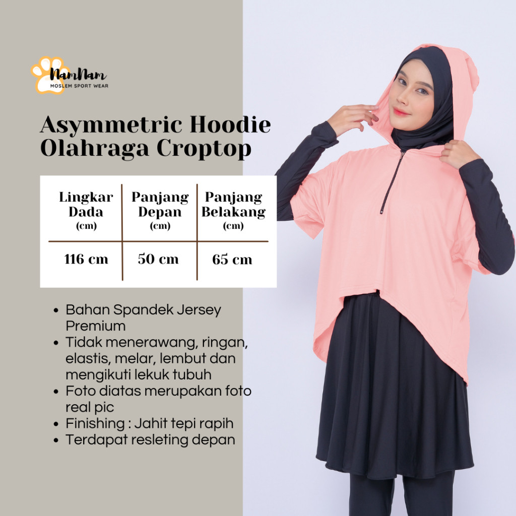 ASYMMETRIC HOODIE OLAHRAGA CROPTOP WANITA MUSLIM