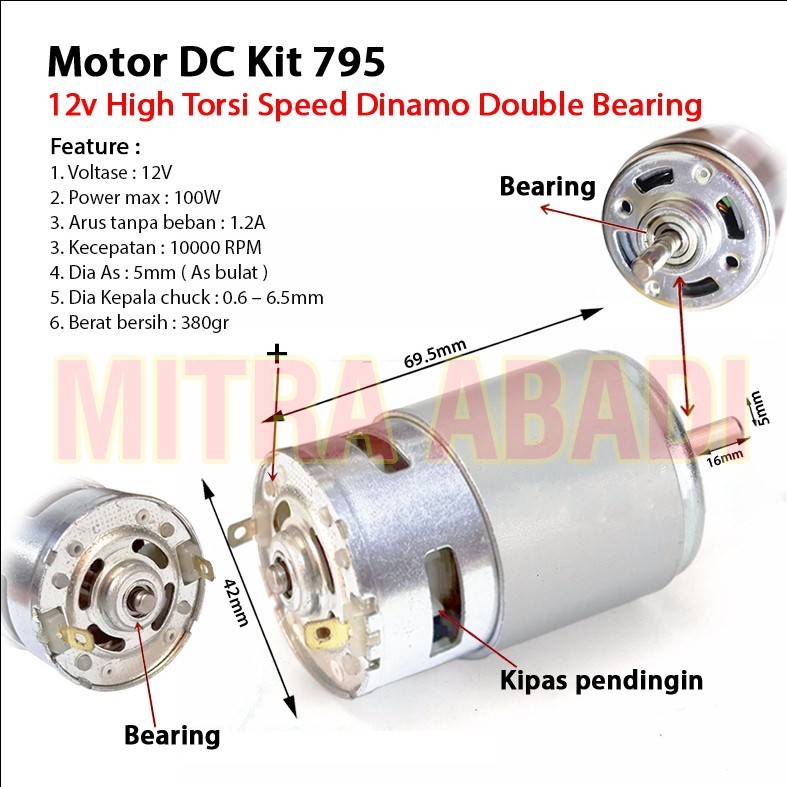 FAN MOTOR DC 12V HIGH SPEED & TORSI