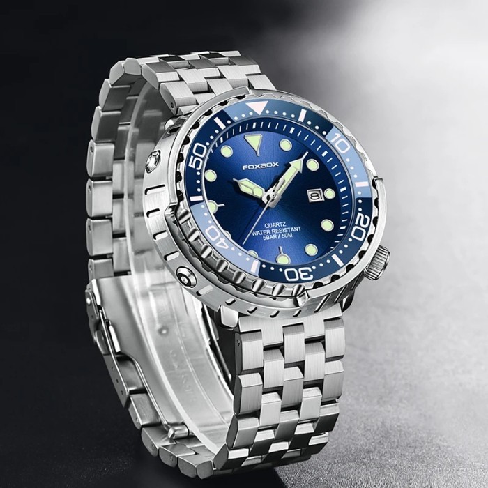 Foxbox Jam Tangan Pria Fashion 50M Tahan Air Stainless Steel Bisnis
