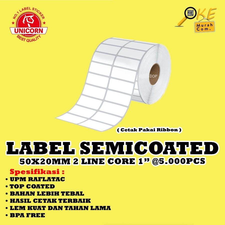 

Stiker Label Barcode Semicoated 50x20mm / 50x20 mm / 50 X 20 Mm 2 Core 1" 5.000pcs