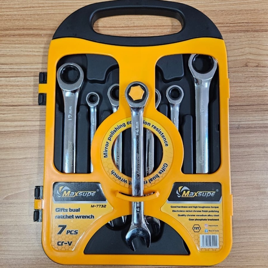 BELTER Kunci Ring Pas Rachet Set 7 Pcs / Rachet Tekiro / Open End Wrench 8-19MM