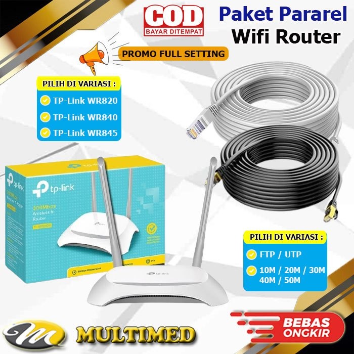 Paket Pararel Wifi / Internet Tp-Link Router + Kabel LAN 10-50 Meter