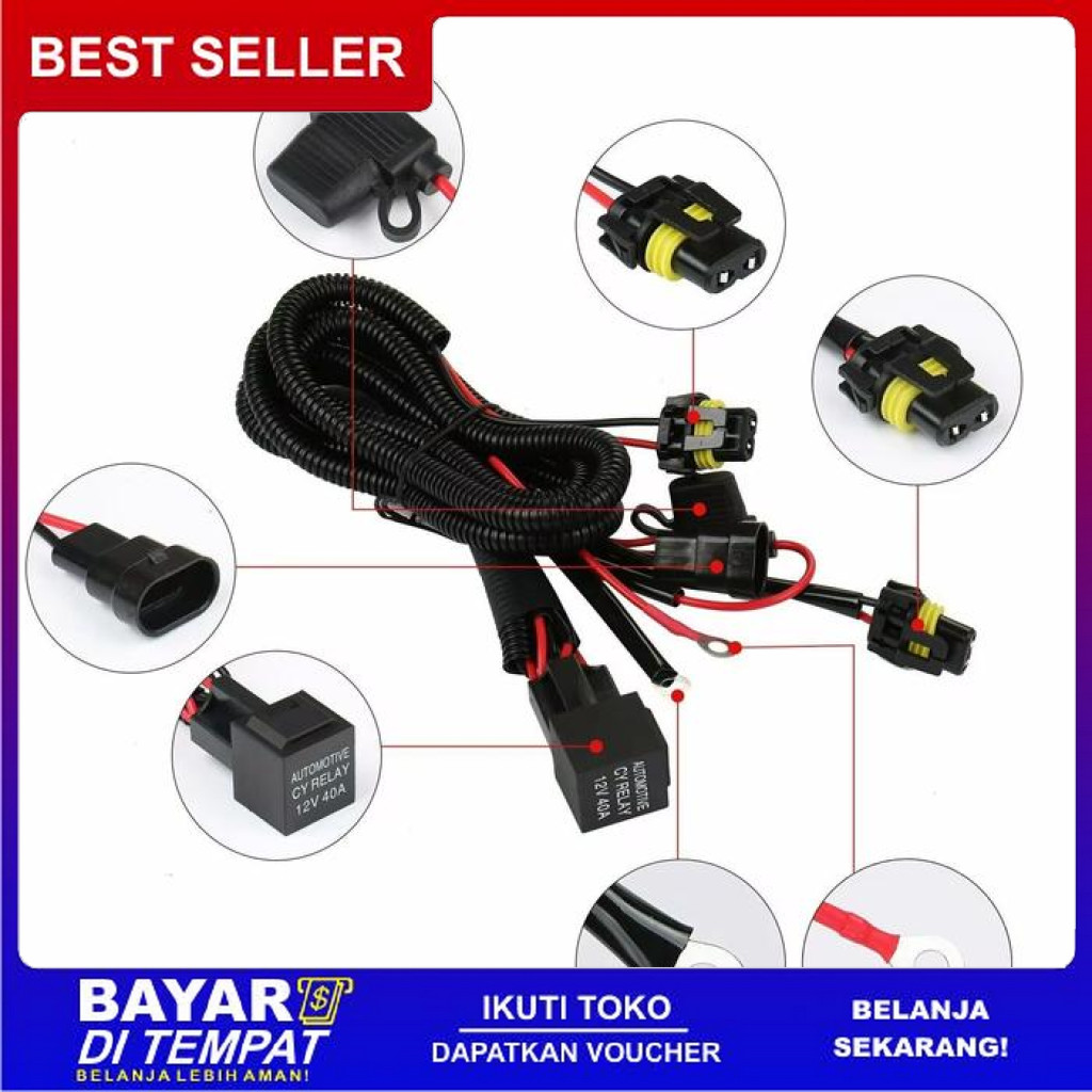 FREE ONGKIR KABEL RELAY 1 LAMPU 12 VOLT UNIVERSAL UNTUK MOTOR DAN MOBIL - CAR BISA COD