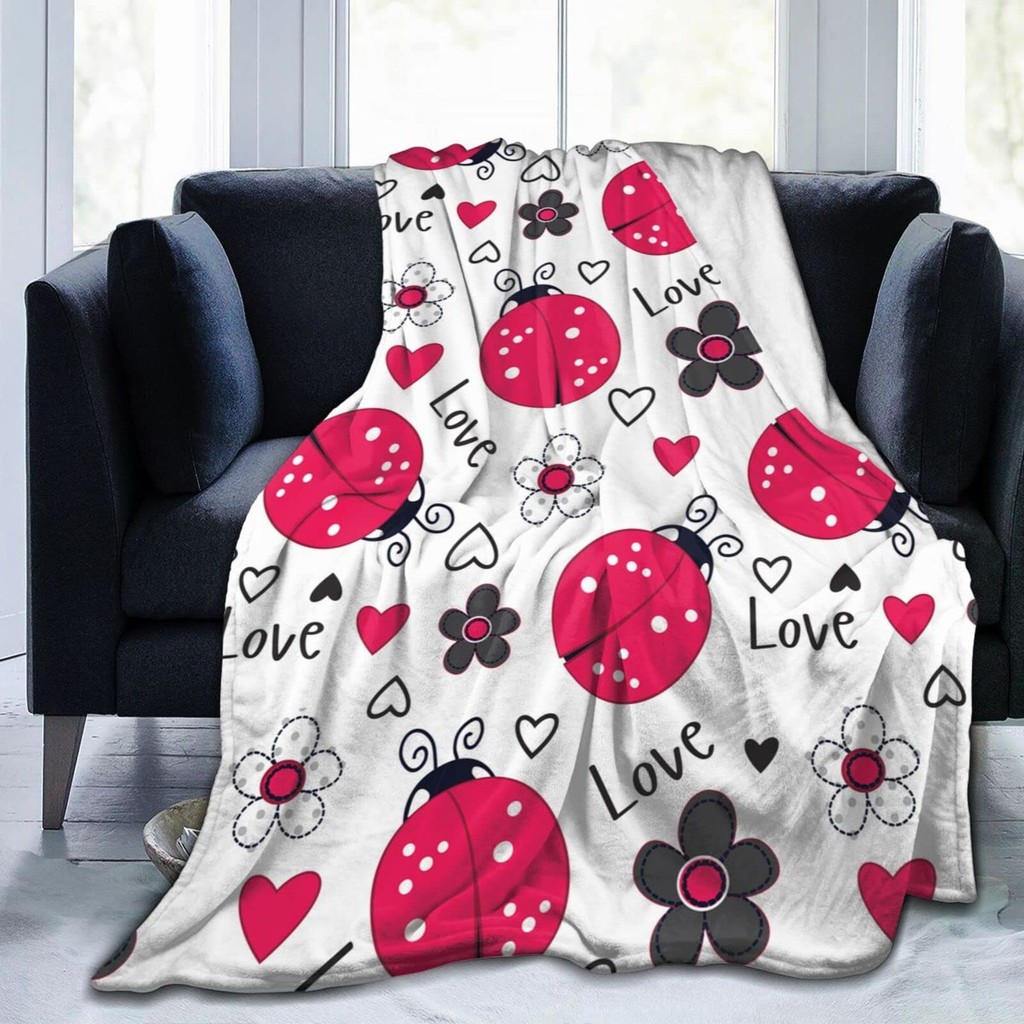 Selimut Flanel Ladybug Natal Merah Super Ringan Lembut Hangat Nyaman Tempat Tidur Sofa Mobil untuk A