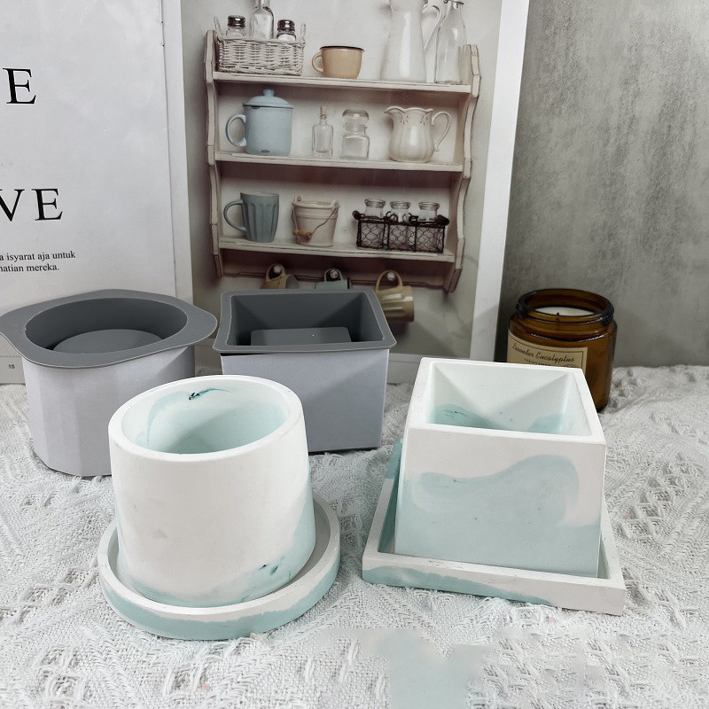 DIY Pot Bunga Tanah Liat Silikon Silinder Cetakan Penanam Buatan Tangan Beton Resin Vas Cetakan Pot 