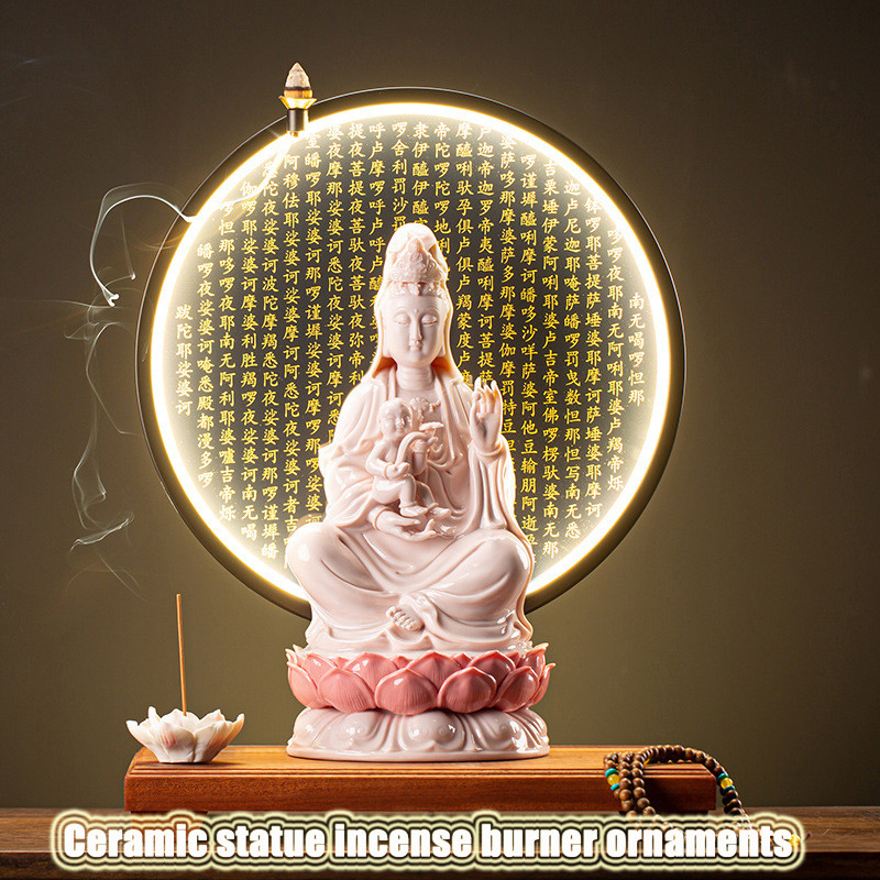 Pembakar Insence Patung Buddha Dewi Guanyin Hadiah Keramik Menyembah Patung Rumah Tangga dan Ornamen