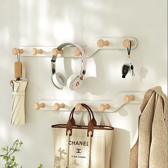 Kait Dekoratif Ruangan Kait Dinding Kayu Kait Kunci Topi Jubah Keluarga Kreatif Modern Rak Kait Mant