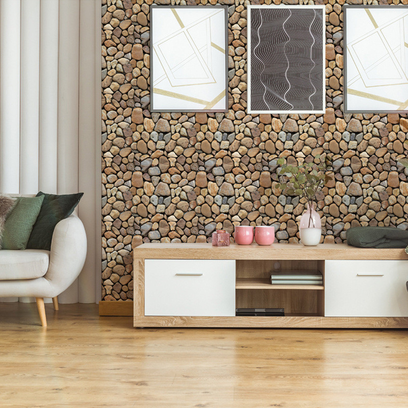 Stiker Dinding Berperekat 3D Kertas Dinding Latar Belakang TV Kertas Dinding Batu Bulat Dekorasi Din
