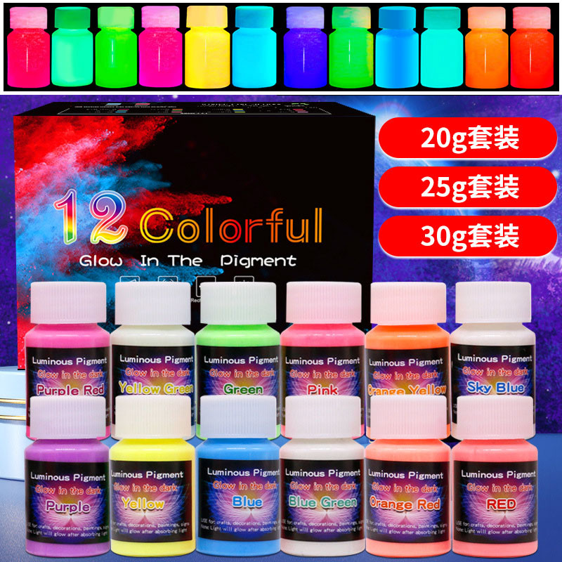 Set Cat Neon 12 Warna Kit Pigmen Menyala Dalam Gelap Bubuk Bercahaya untuk Cetakan Resin DIY Perleng