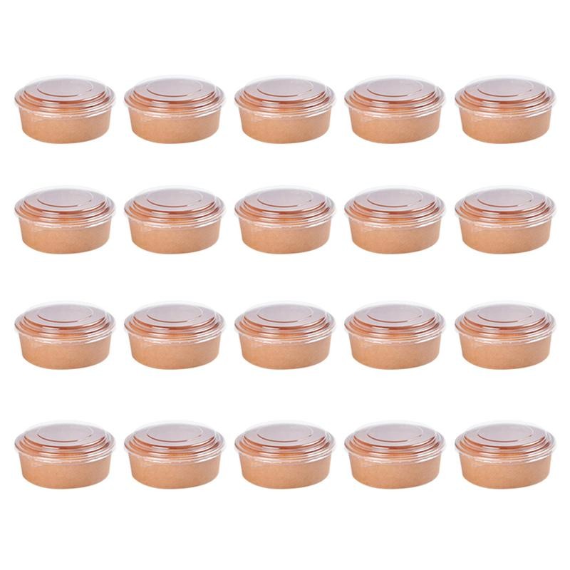 Mangkuk Wadah Kertas Cangkir Sekali Pakai Kotak Sup Tutup Makanan Es Krim Persiapan Salad Kraft Sund