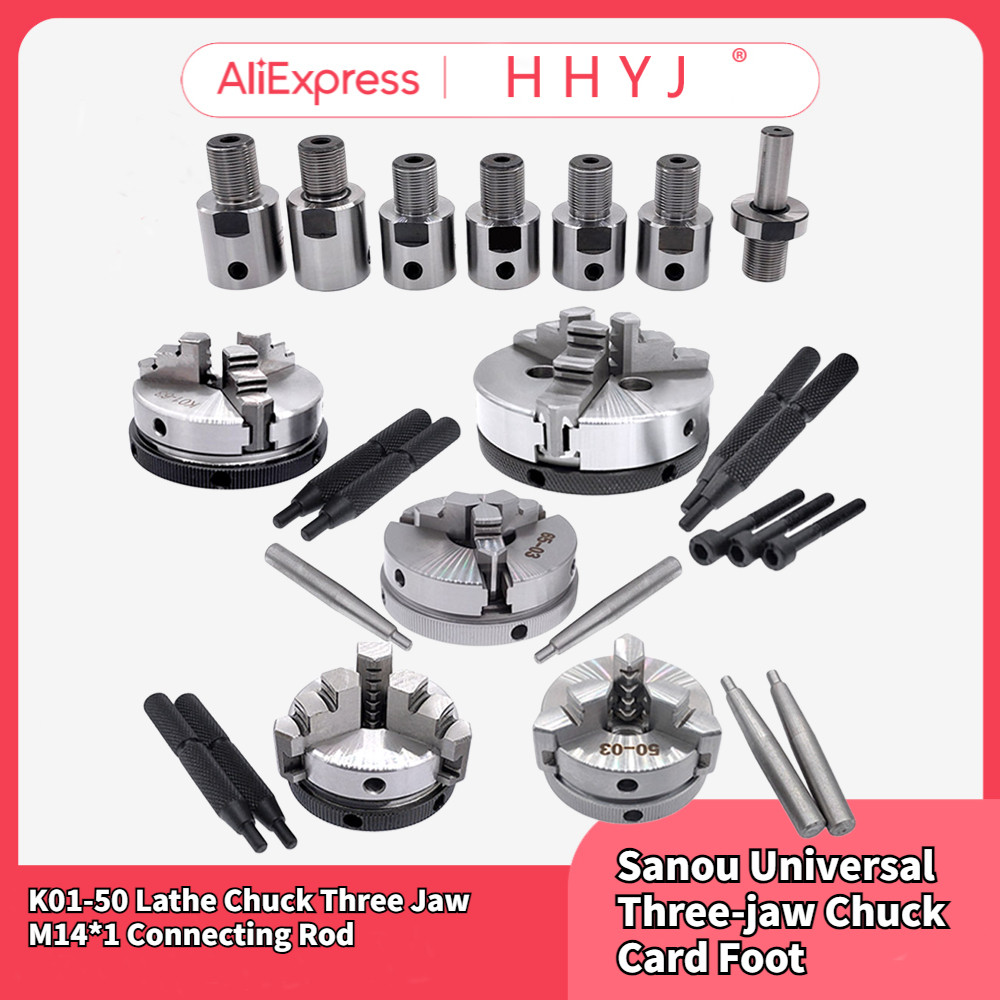 K01-50 Chuck Bubut Tiga Rahang M14 * 1 Batang Penghubung untuk K01-50/63/80/100 Alat Bubut Kayu Loga