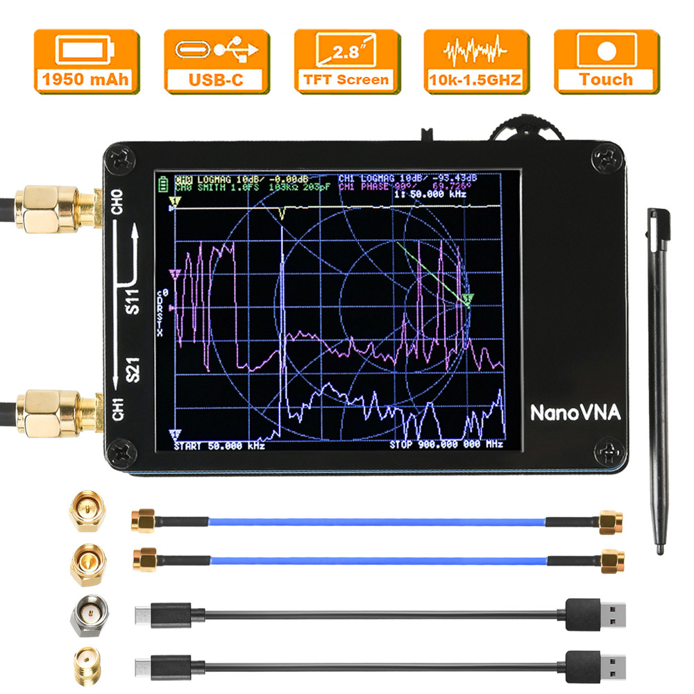 NanoVNA Vector Network Antena Analyzer 10KHz-1.5GHz MF HF VHF UHF dengan Slot Kartu SD Nano VNA-H Te