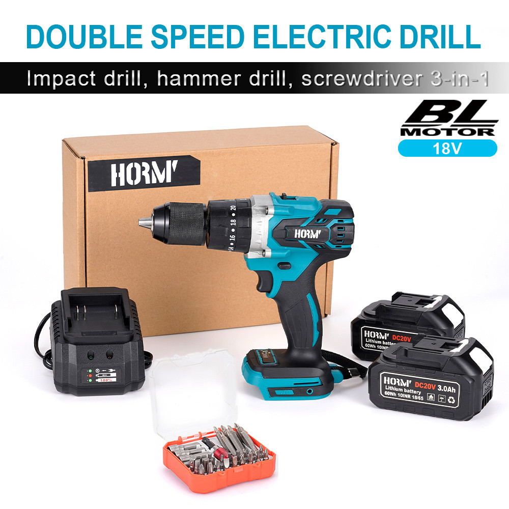 Obeng Listrik Bor Palu Elektrik Tanpa Sikat 18V 13Mm 20 ​​+ 3 Bor Impact Tanpa Kabel Torsi untuk Bat