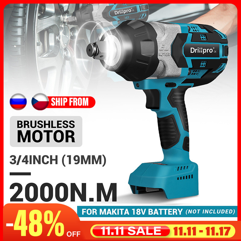 Drillpro Torsi Tinggi 2000N.m Kunci Impact Elektrik Tanpa Sikat Kunci Pas Soket 3/4 Inci Alat Driver