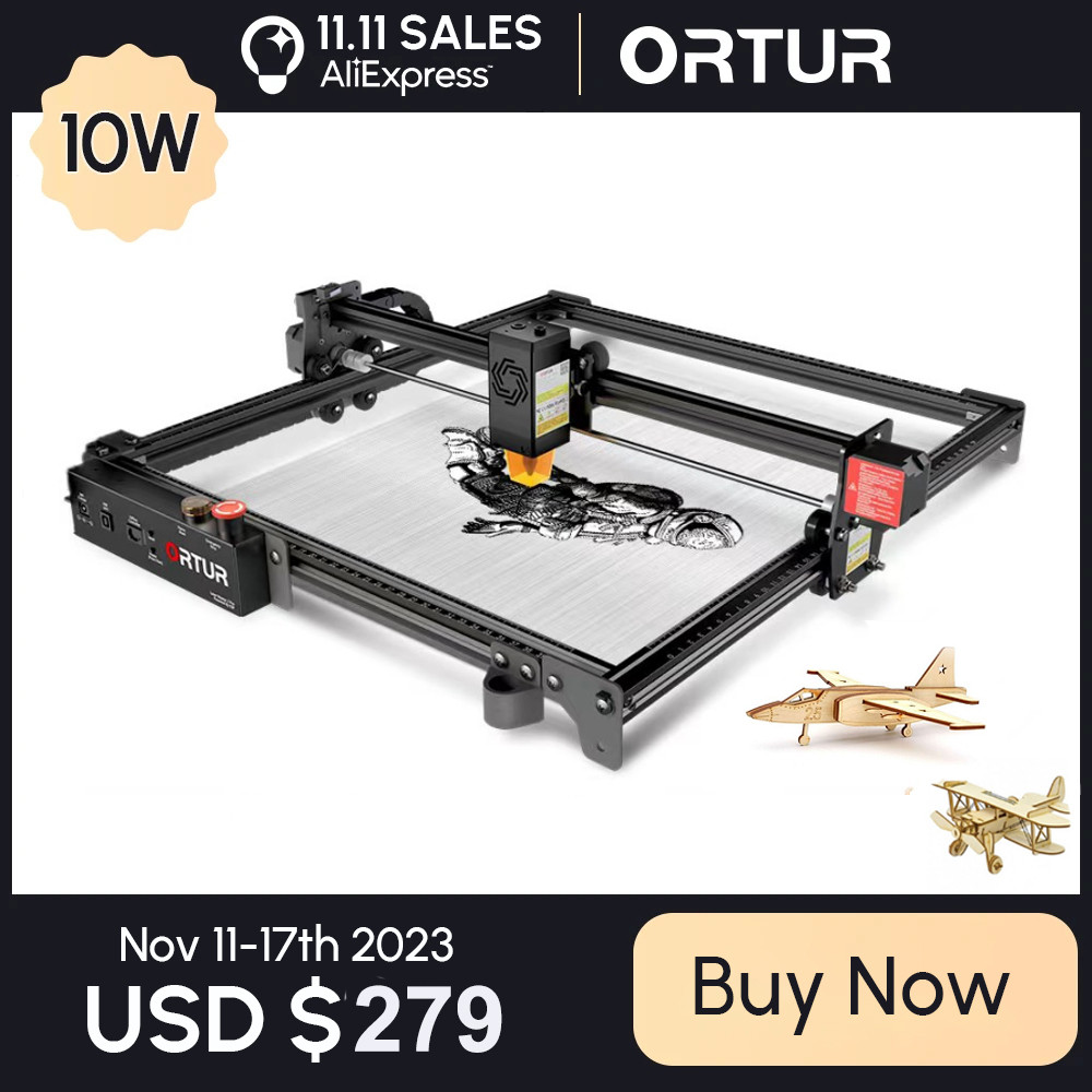 ORTUR Mesin Pemotong Ukiran Laser CNC Alat Pengukir Printer DIY Putar Rol CNC Akrilik Kulit Kayu Log