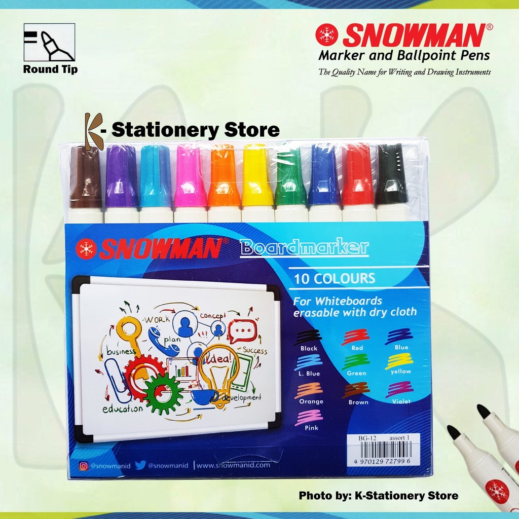 

Spidol Papan Tulis / Whiteboard Marker Snowman ( Assorted 10 Colours )