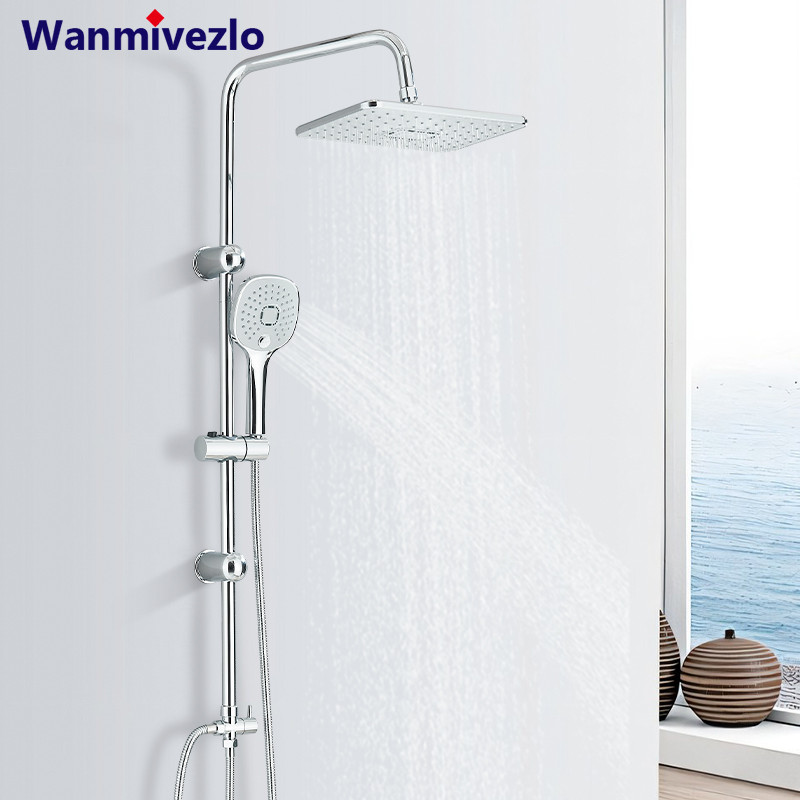 Chrome Bathroom Shower Faucet Set Wall Mounted Shower column Taps Rainfall Shower Mixer Crane