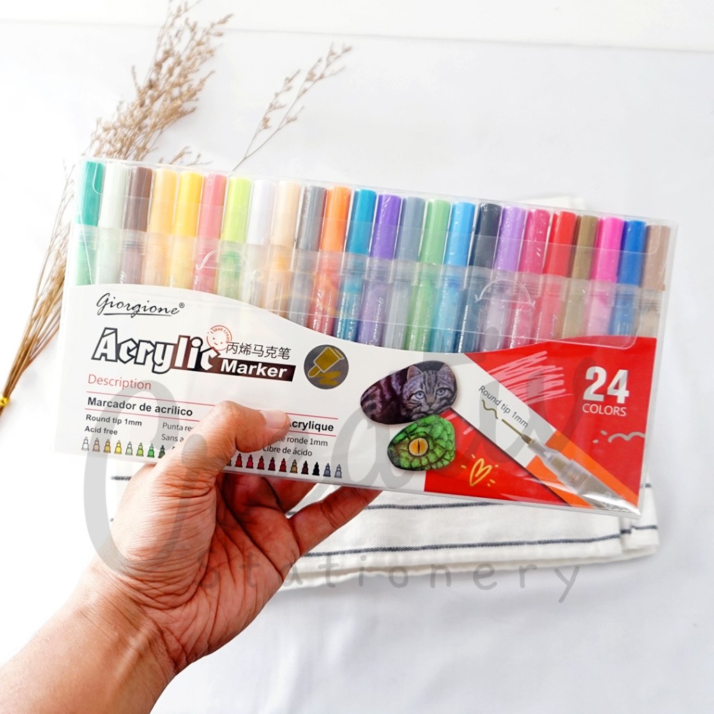 

GIORGIONE Acrylic Marker Pen Set Spidol Akrilik Cat Paint 12 18 Warna G-Mk1105