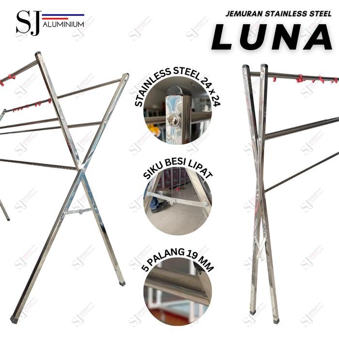 LUNA - Jemuran Lipat Stainless Steel / Rak Baju Handuk Pakaian Bayi Hanger Luna Palang 5 - 180 CM /