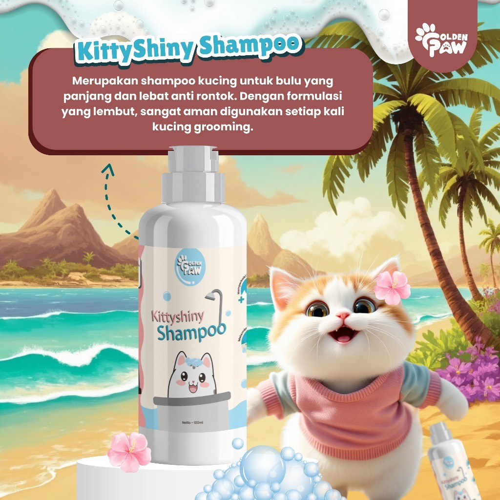 GOLDEN PAW SHAMPOO KITTYSHINY SHAMPO KUCING BULU PANJANG DAN BULU LEBAT ANTI RONTOK SHAMPOO KUCING