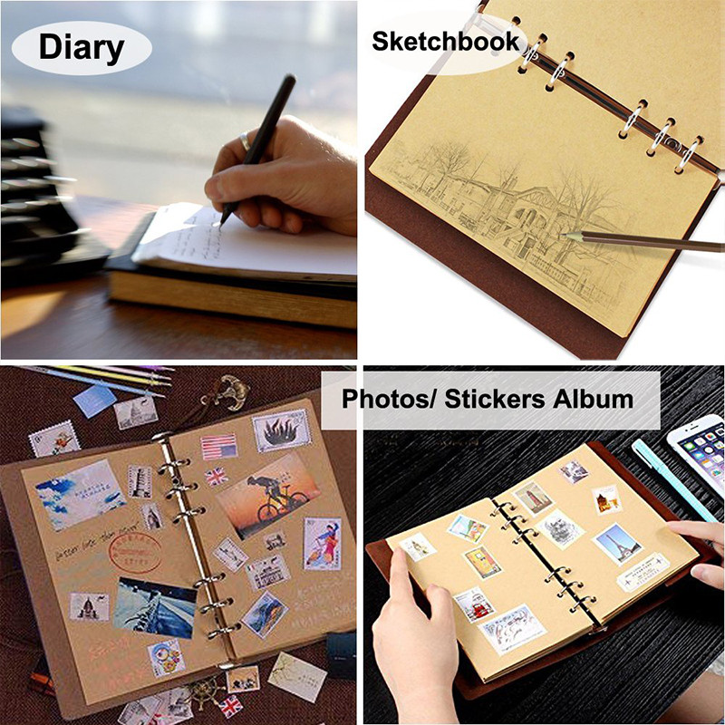 

Retro Notebook Traveler Diary Leather Soft Cover Small Size 13X9Cm Replaceable Kraft Paper Inner