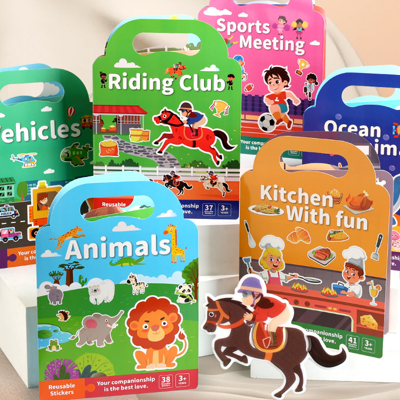 

Children Diy Sticker Book Bubble Scene Sticker Jelly Paste Toy Kids Portable Reusable Quiet Busy