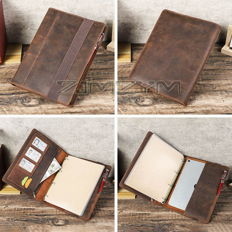 

A4 Business Notebook Cover Loose-Leaf Detachable Book Binder Tabs Notepad Cover Thick Brown Portable