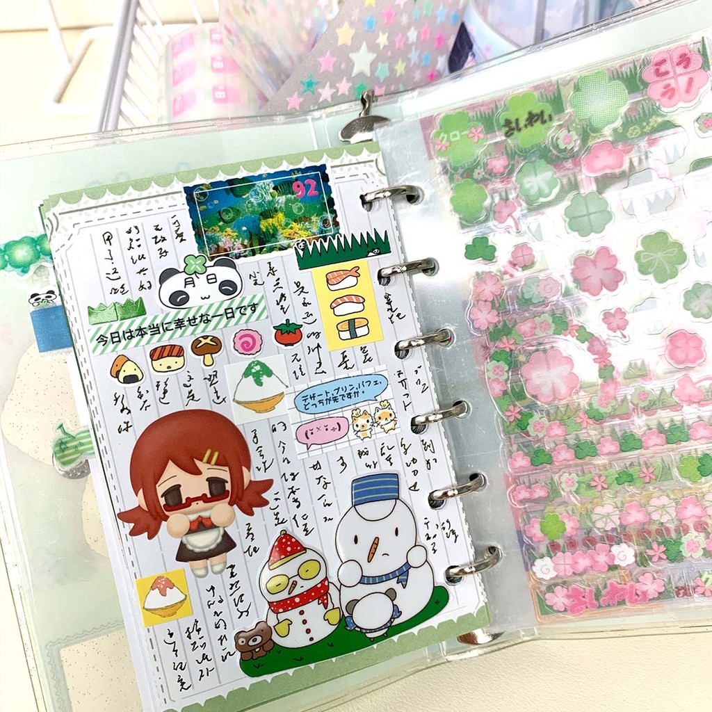 

A7 Binder Four-Leaf Clover Glitter Pvc Removable Loose-Leaf Notebook Sticker Storage Book Pocket